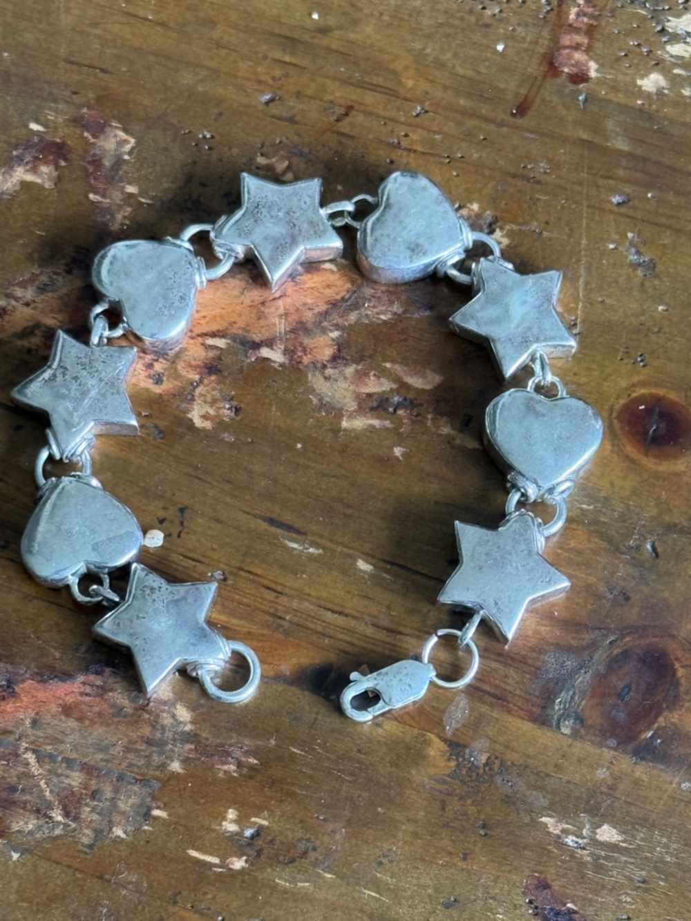 Vtg. Sterling Silver 925 Stars and Hearts Love Bracelet 31g